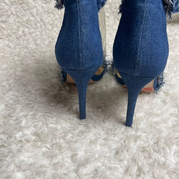 Melly Kanden Blue Denim fringe ankle strap heels sandals size 8.5 - Picture 6 of 9